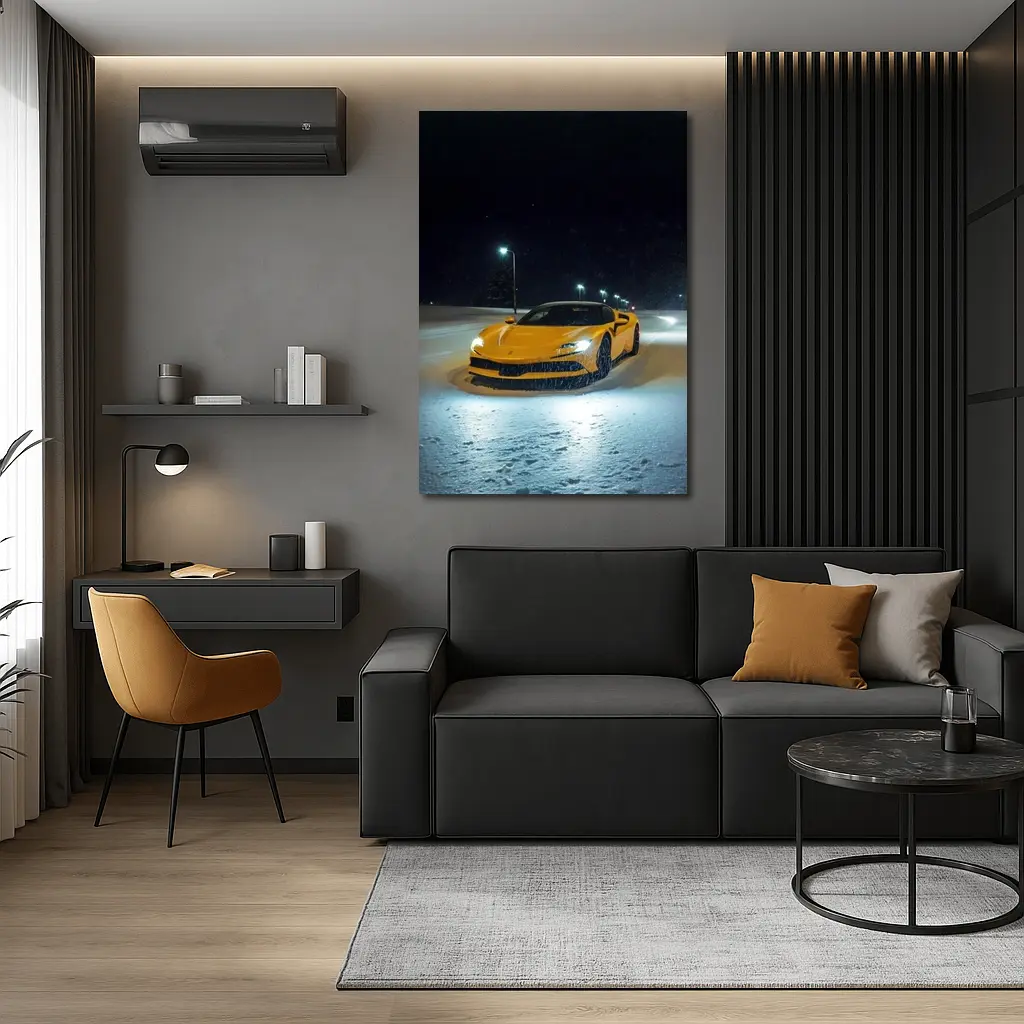 Ferrari SF90 Stradale Yellow Snow Night – Wall Art