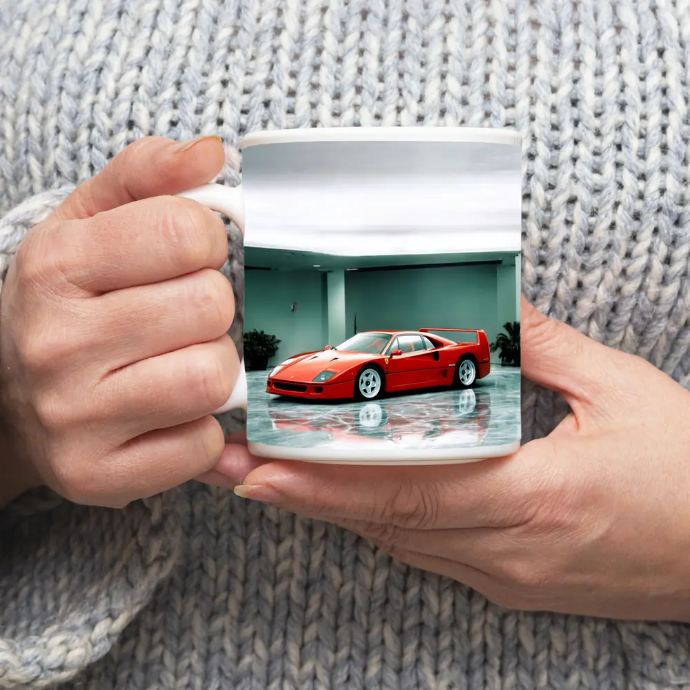 Ferrari F40 Red Parked Indoor Showroom – Mugs
