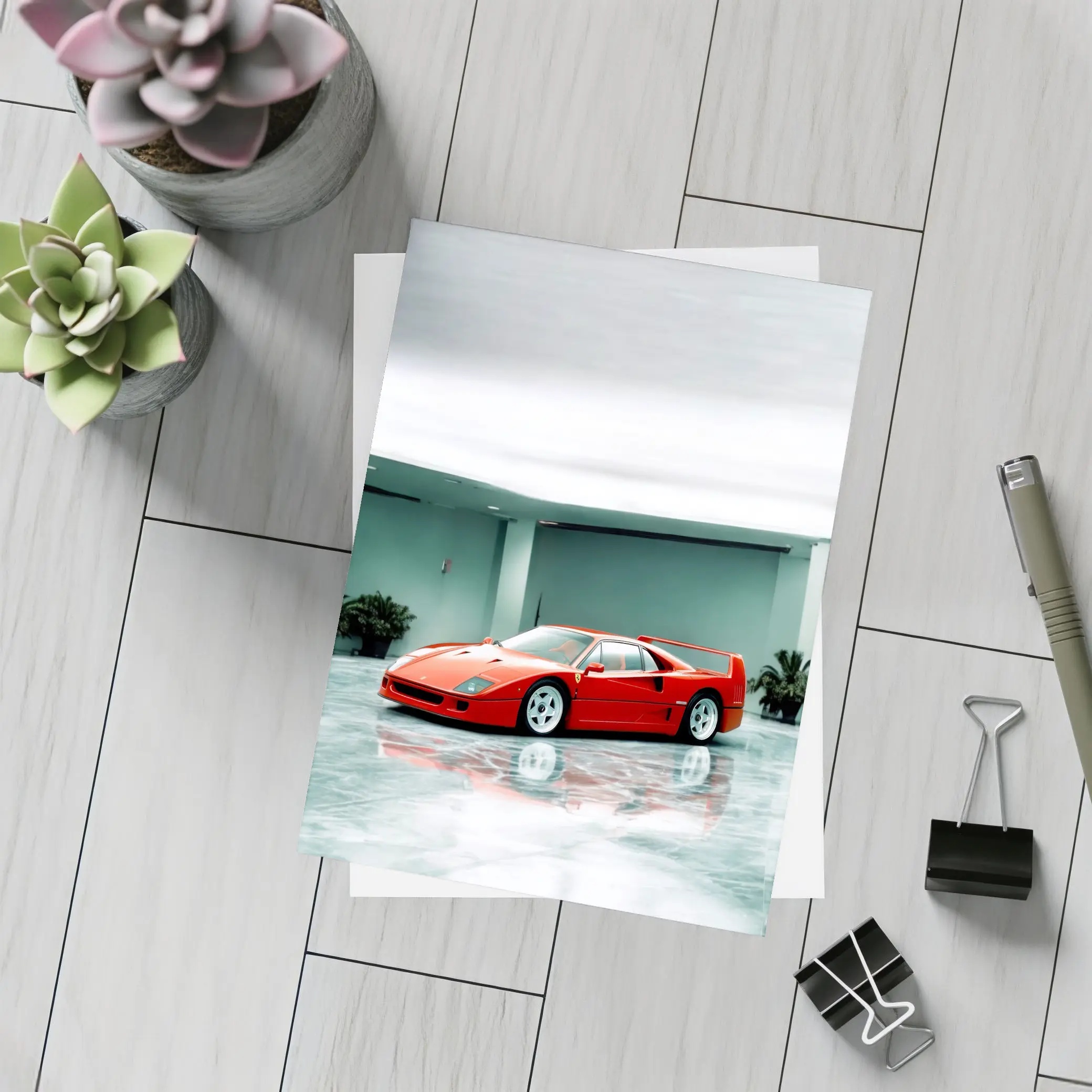 Ferrari F40 Red Parked Indoor Showroom – Postcards