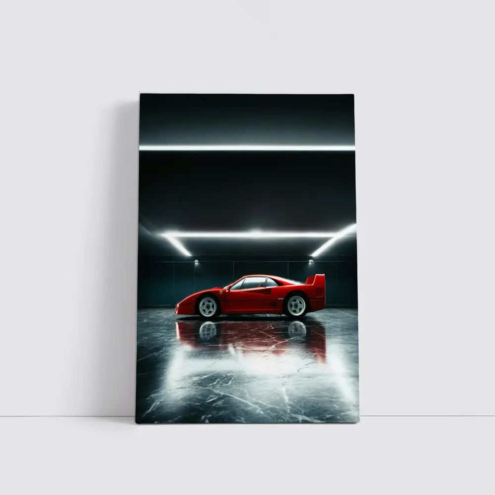Ferrari F40 Red Supercar Dark Garage – Wall Art
