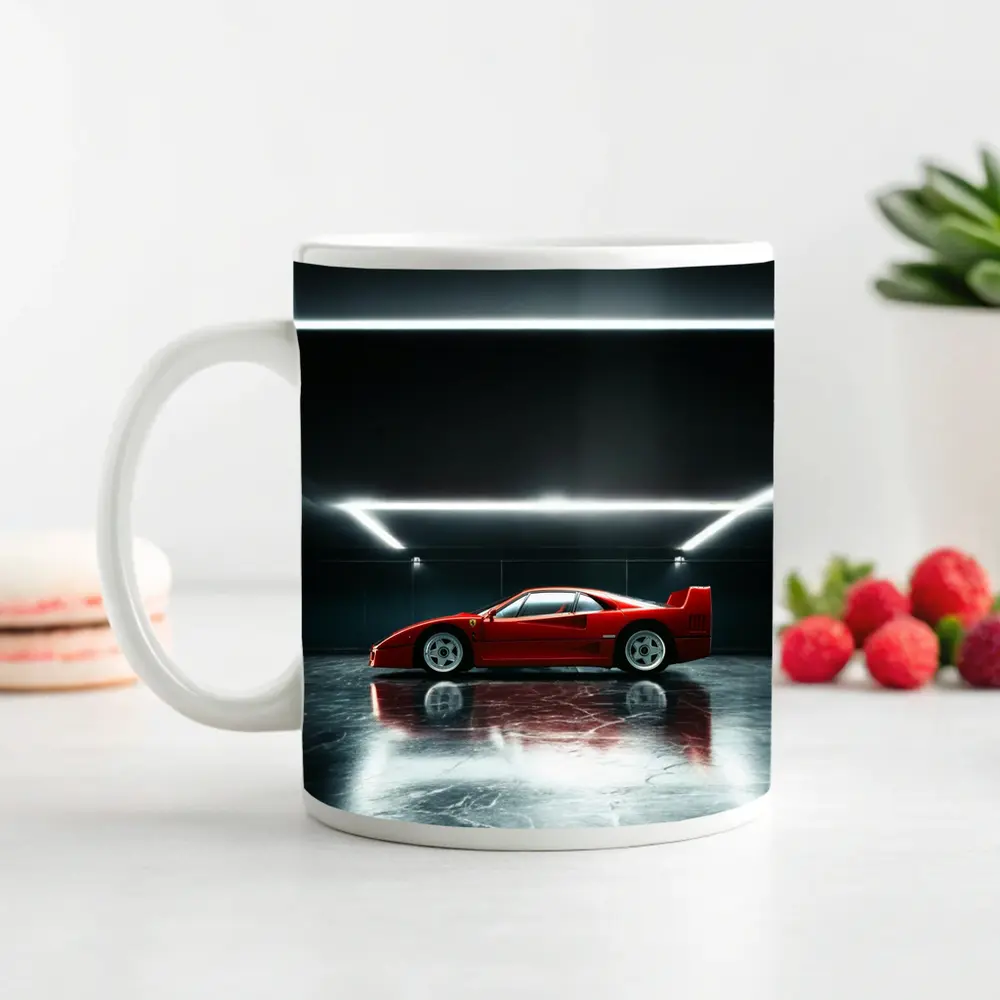 Ferrari F40 Red Supercar Dark Garage – Mugs