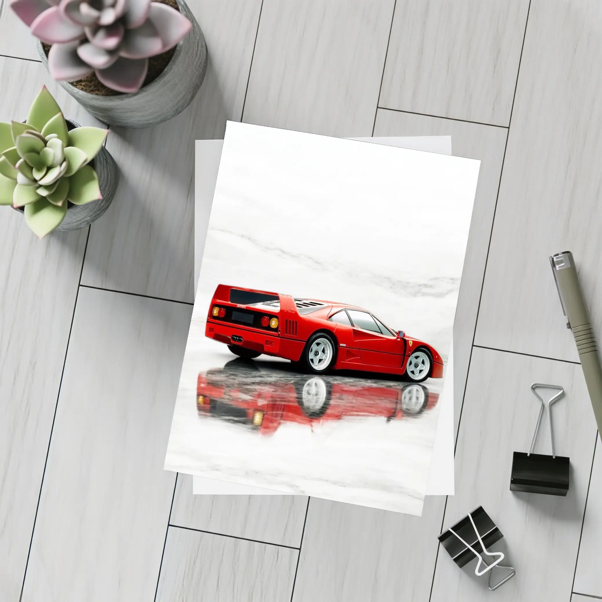 Ferrari F40 Red Marble Surface Reflection – Postcards
