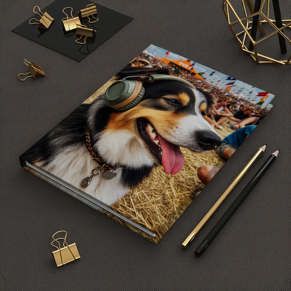 Australian Shepherd Dog Wearing Headphones Music Festival – Notebooks