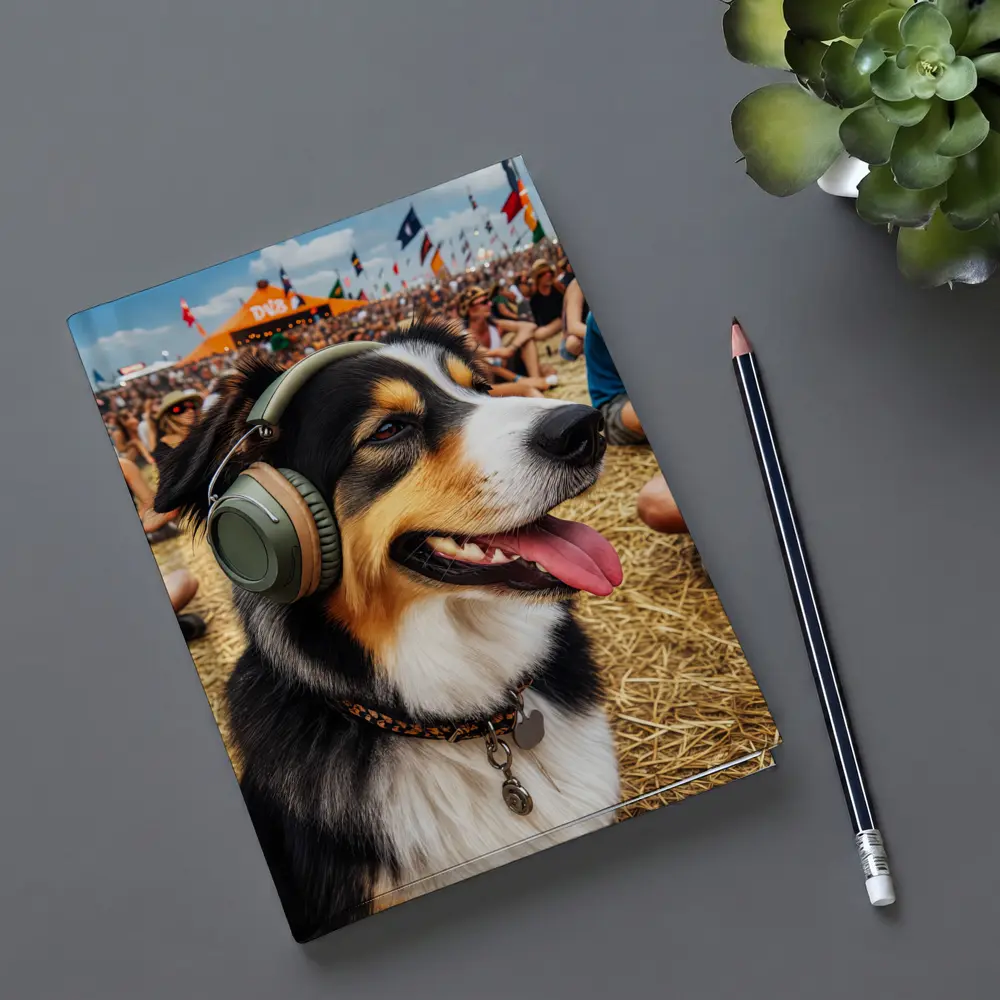Australian Shepherd Dog Wearing Headphones Music Festival – Notebooks