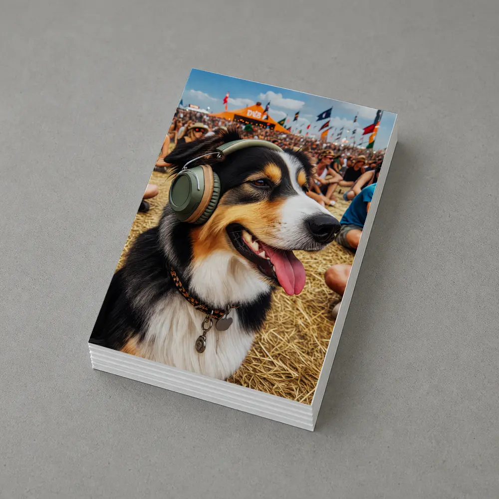 Australian Shepherd Dog Wearing Headphones Music Festival – Postcards