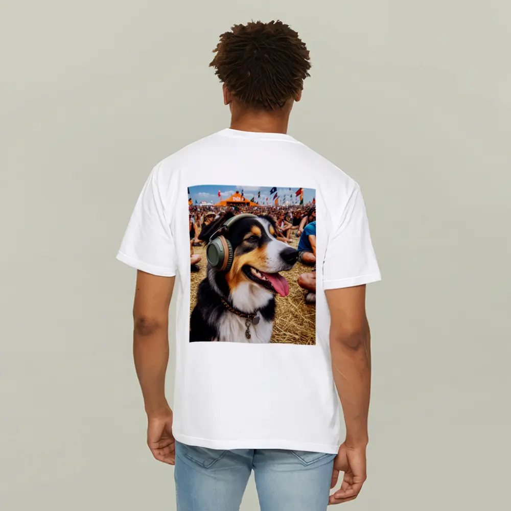 Australian Shepherd Dog Wearing Headphones Music Festival – T-Shirts