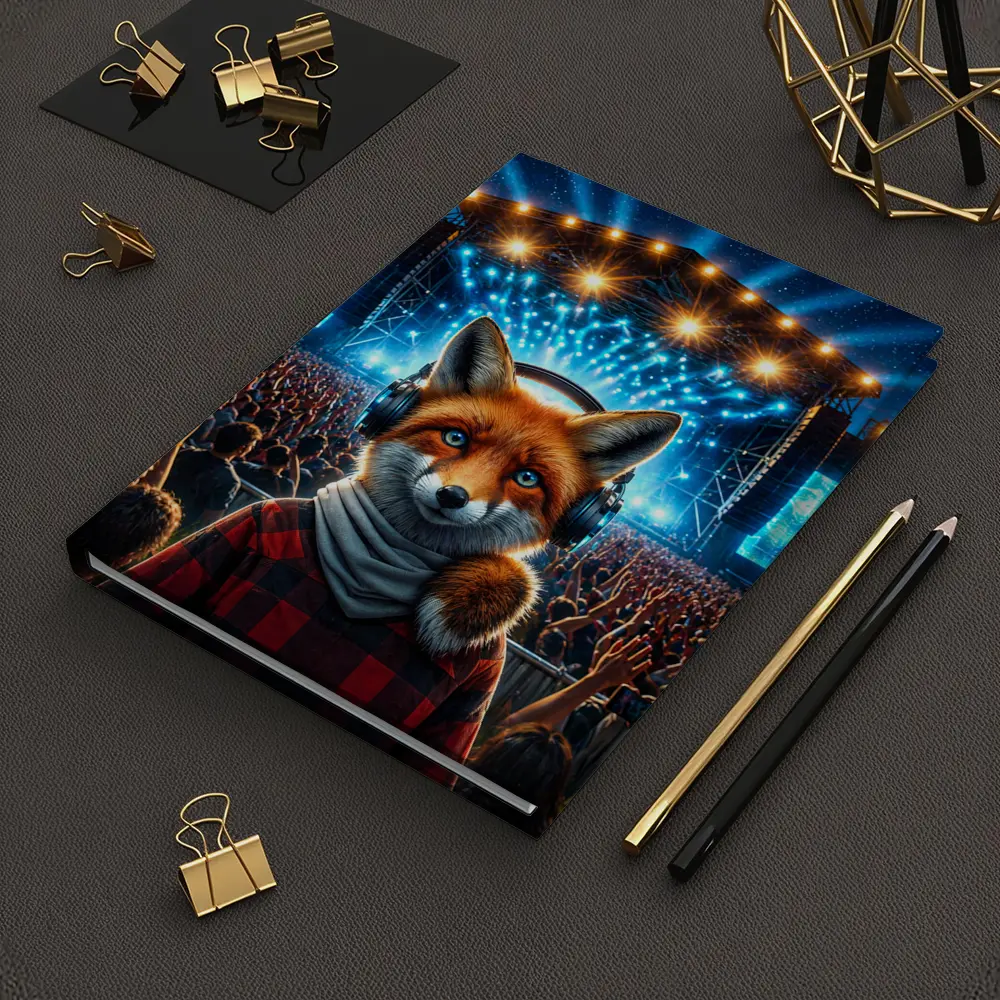 Red Fox With Headphones At Concert Stage – Notebooks