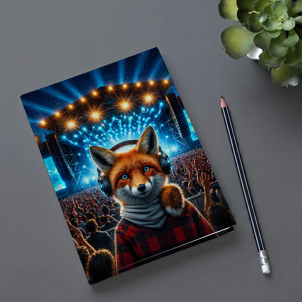 Red Fox With Headphones At Concert Stage – Notebooks