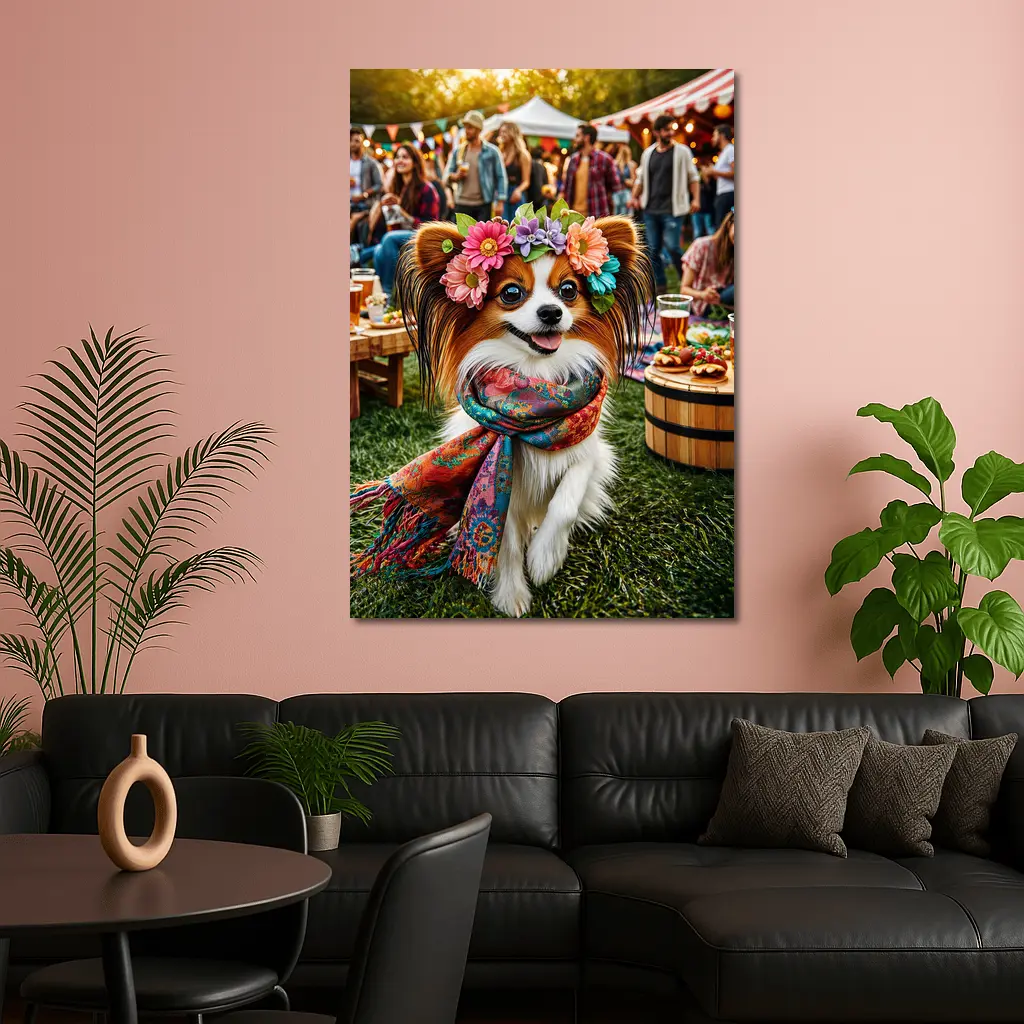 Papillon Dog Flower Crown Festival Outdoor – Wall Art