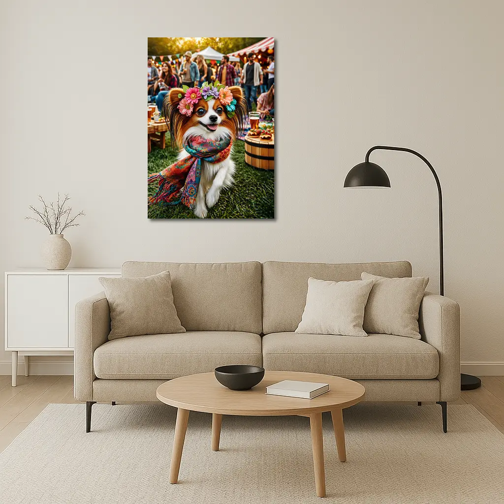 Papillon Dog Flower Crown Festival Outdoor – Wall Art