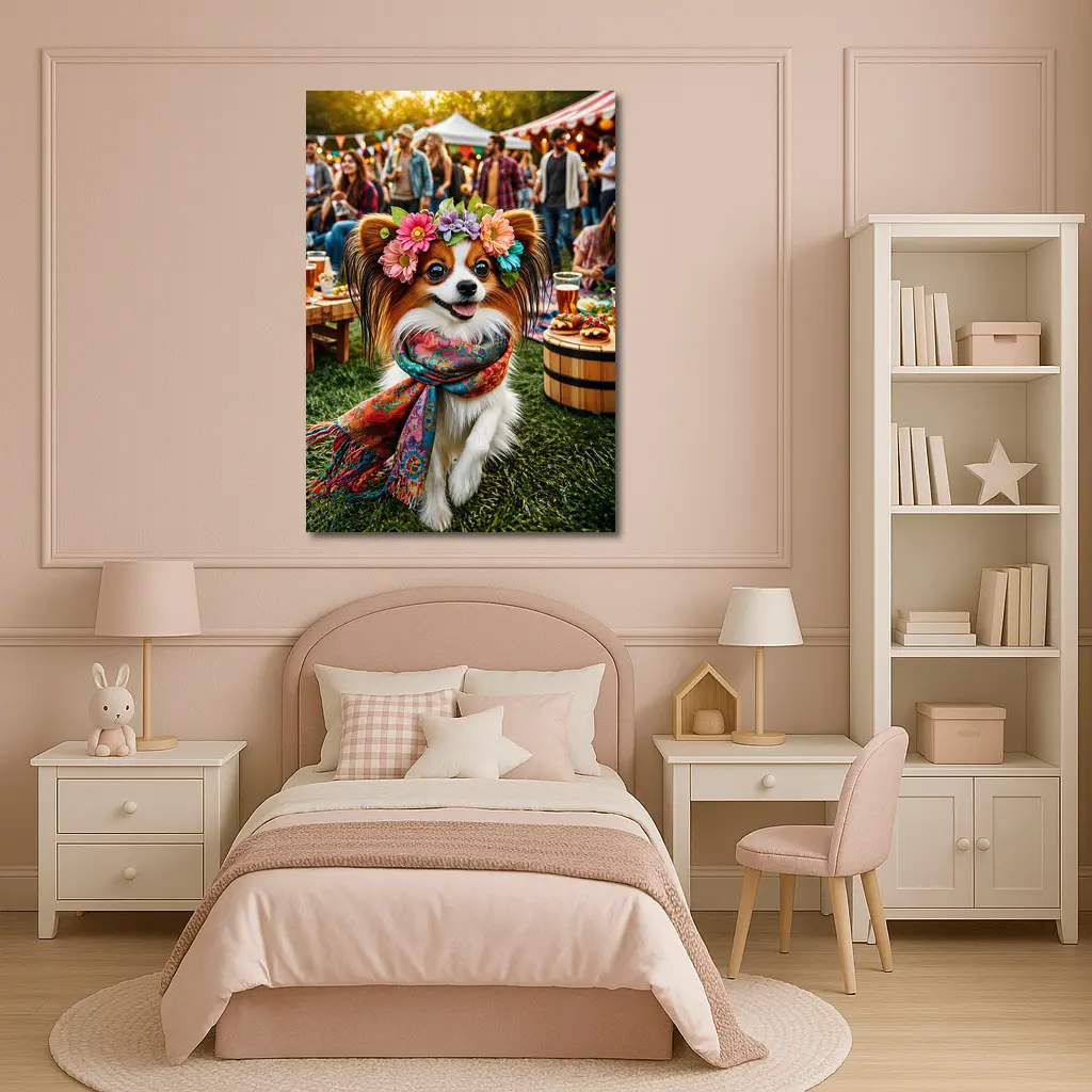 Papillon Dog Flower Crown Festival Outdoor – Wall Art