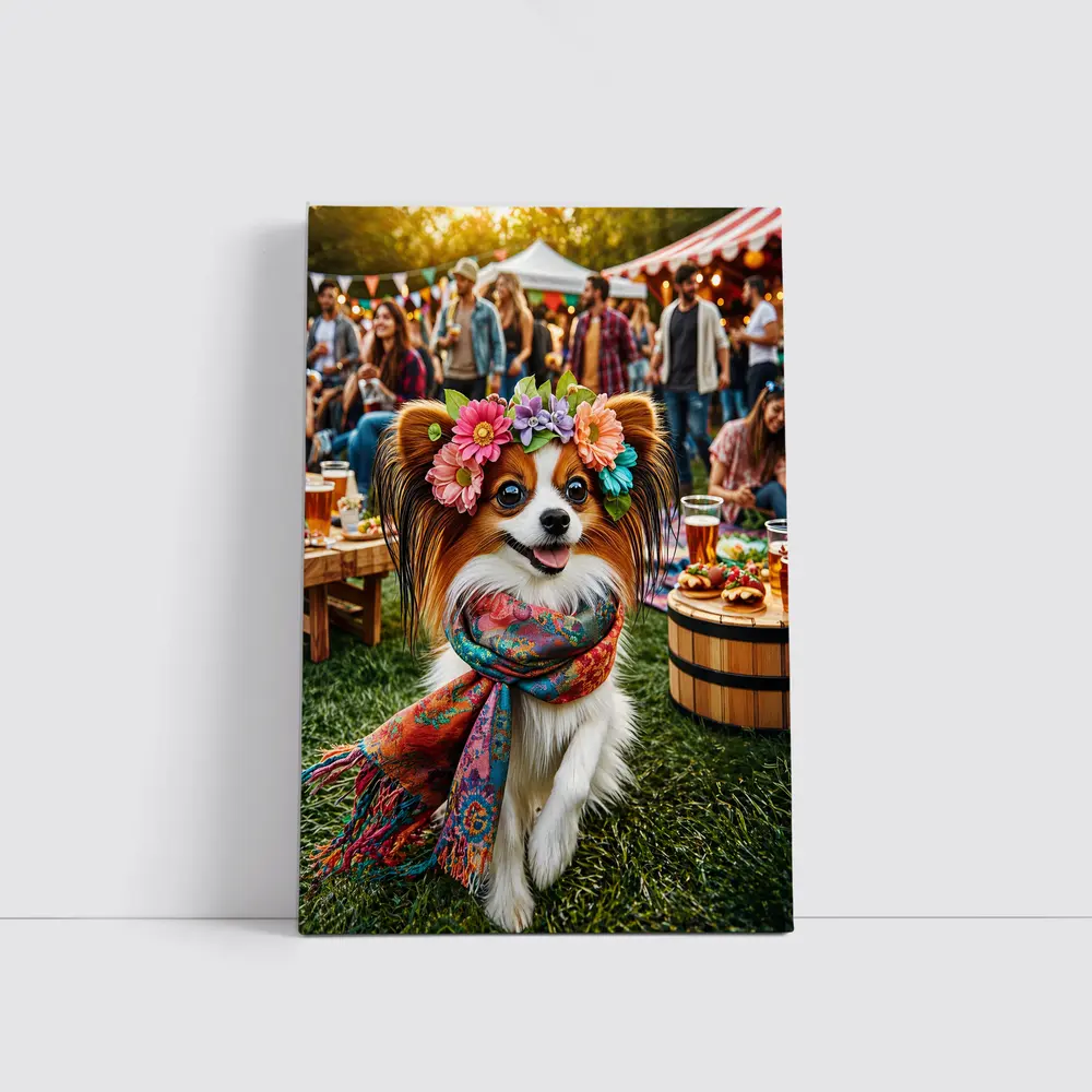 Papillon Dog Flower Crown Festival Outdoor – Wall Art