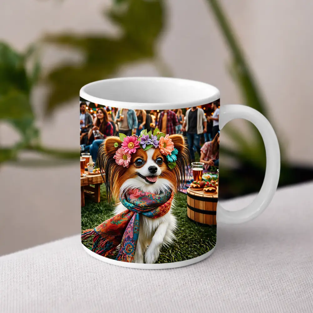 Papillon Dog Flower Crown Festival Outdoor – Mugs
