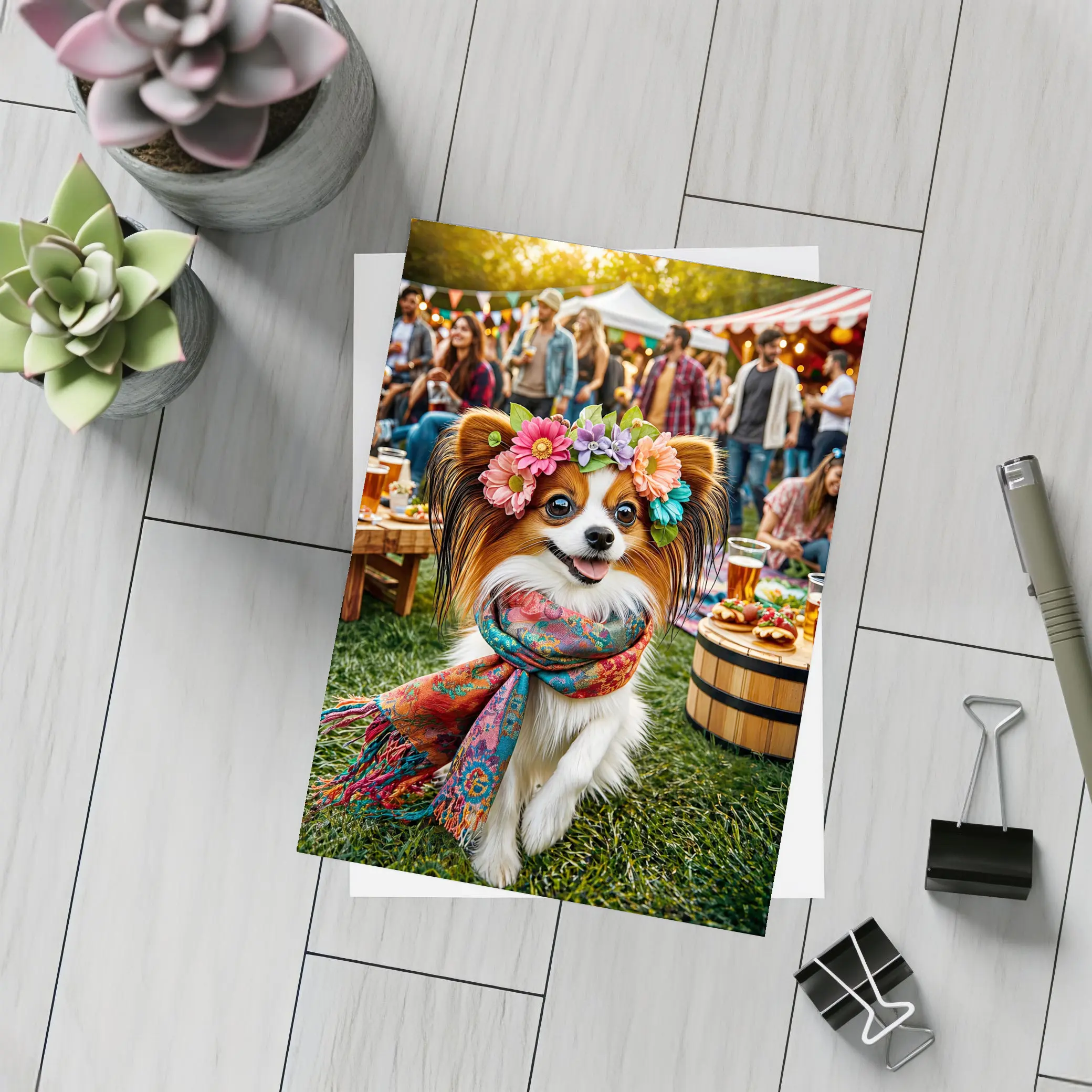 Papillon Dog Flower Crown Festival Outdoor – Postcards