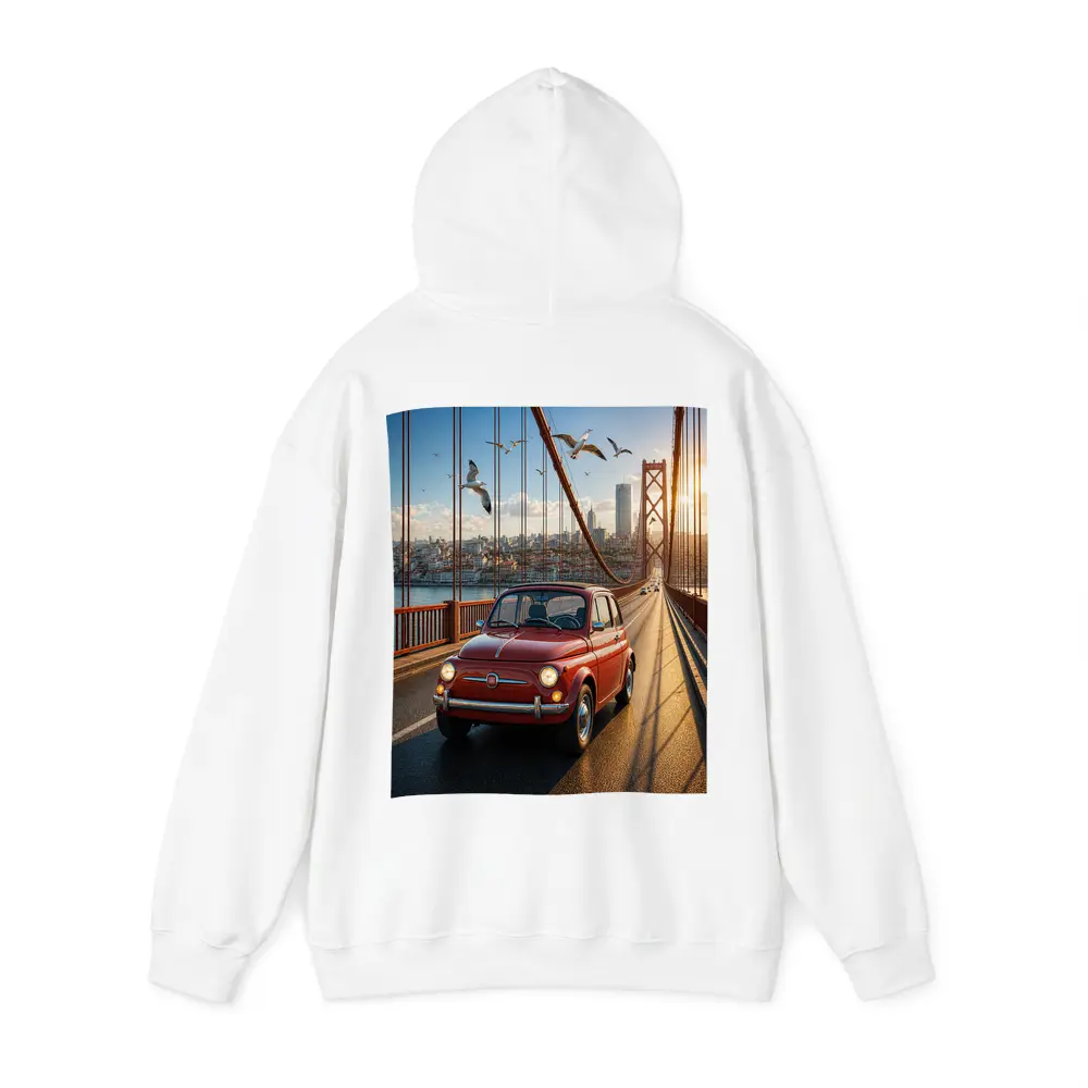 Red Fiat 500 Classic Car On Bridge – Hoodies