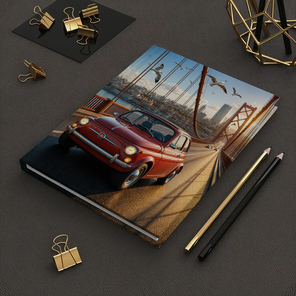 Red Fiat 500 Classic Car On Bridge – Notebooks