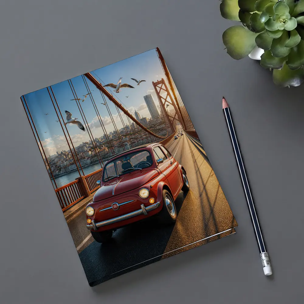 Red Fiat 500 Classic Car On Bridge – Notebooks