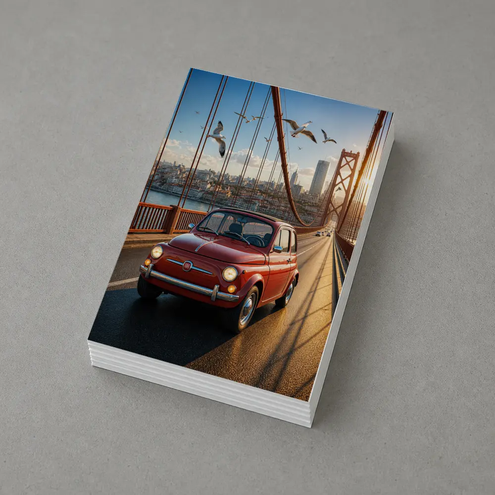 Red Fiat 500 Classic Car On Bridge – Postcards