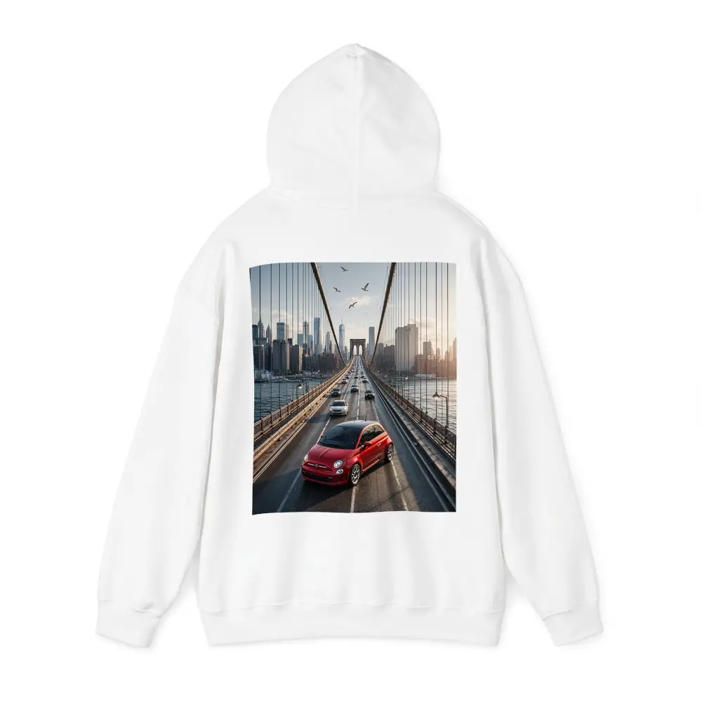 Fiat 500 Red on Brooklyn Bridge NYC – Hoodies