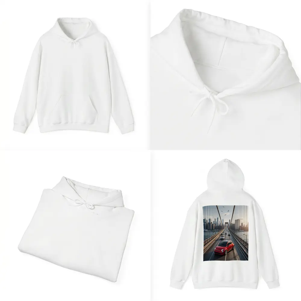 Fiat 500 Red on Brooklyn Bridge NYC – Hoodies