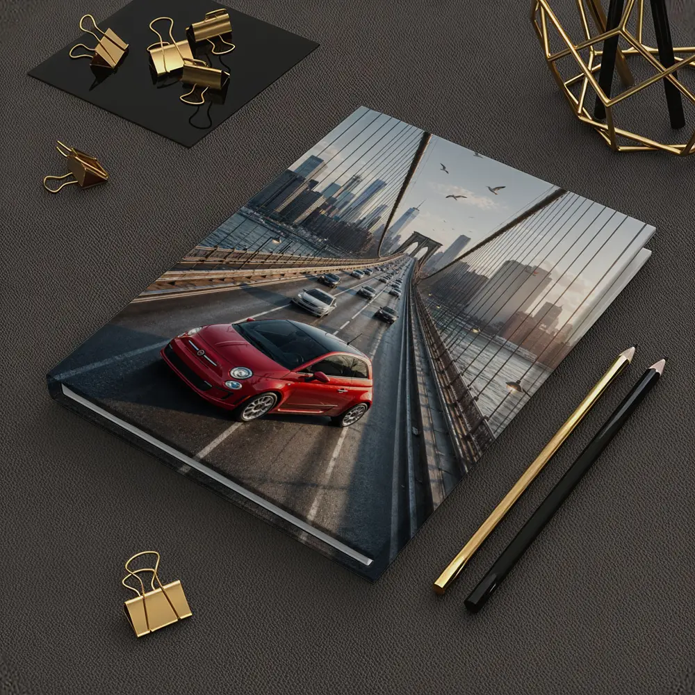 Fiat 500 Red on Brooklyn Bridge NYC – Notebooks