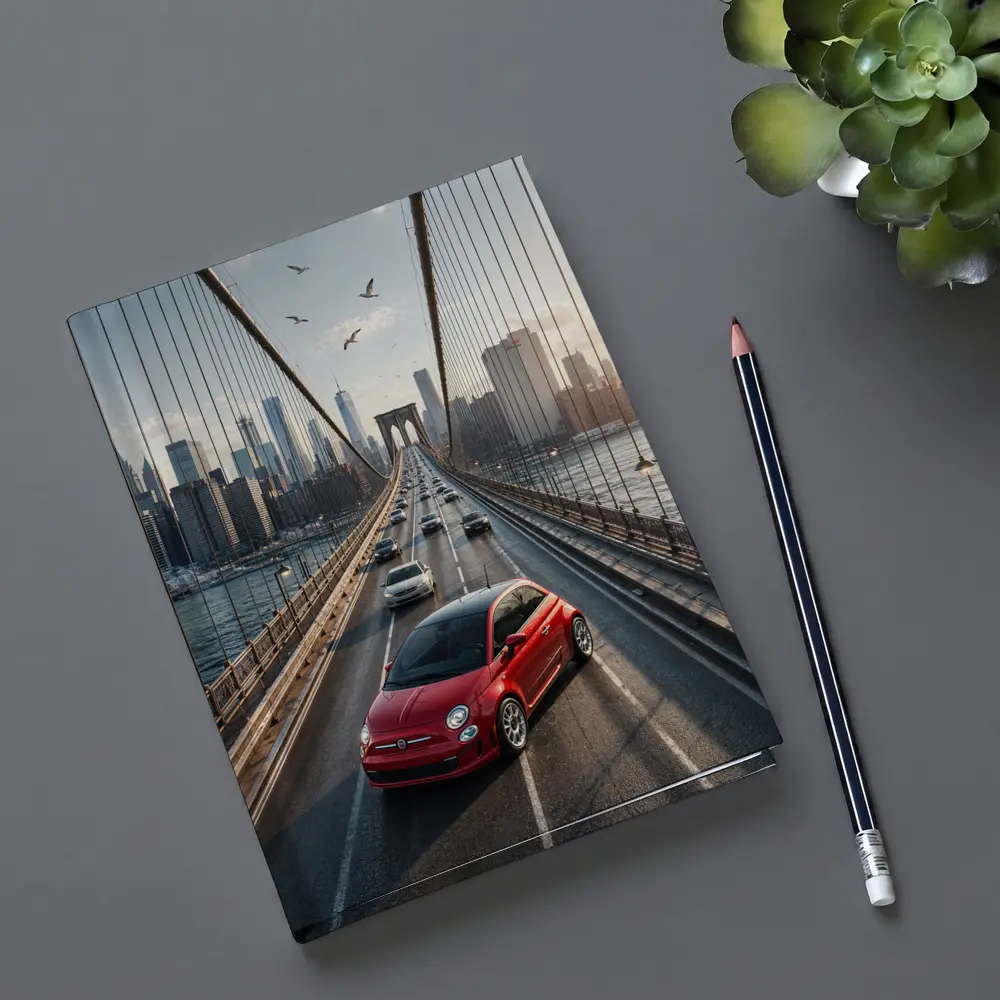 Fiat 500 Red on Brooklyn Bridge NYC – Notebooks