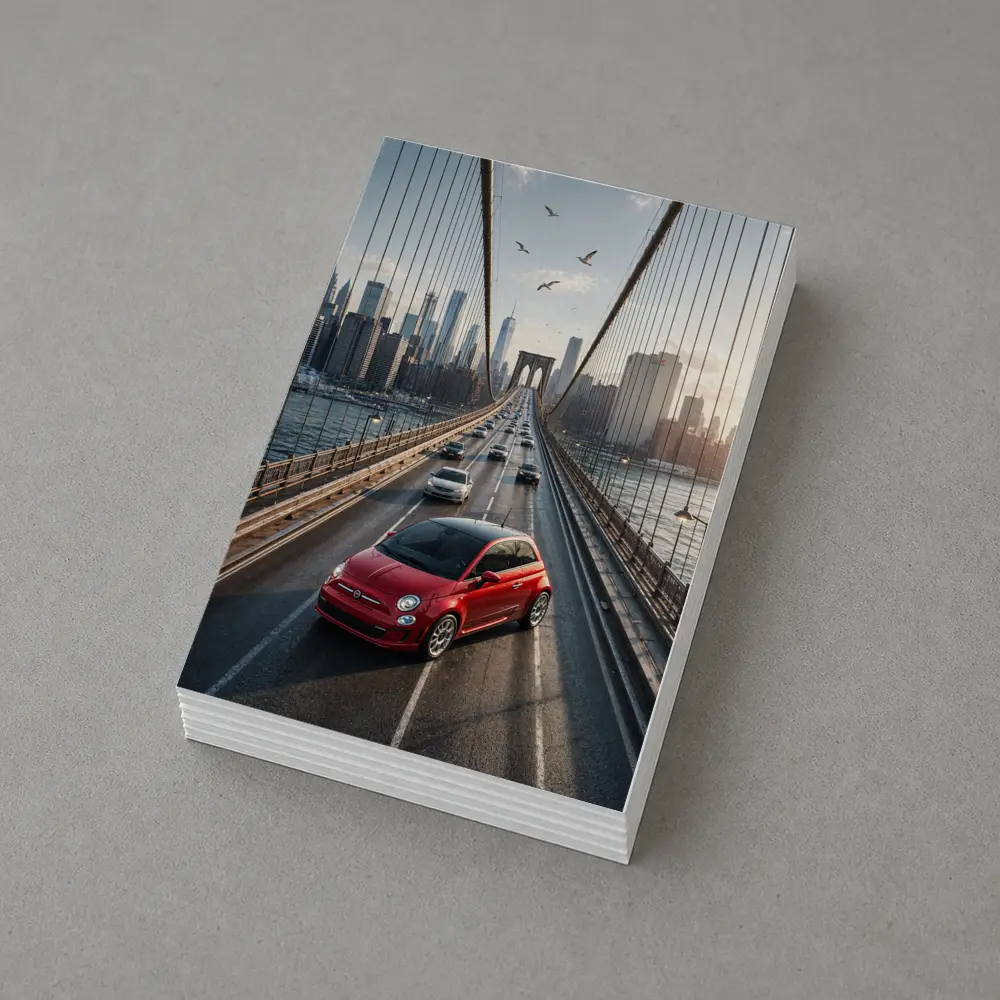 Fiat 500 Red on Brooklyn Bridge NYC – Postcards