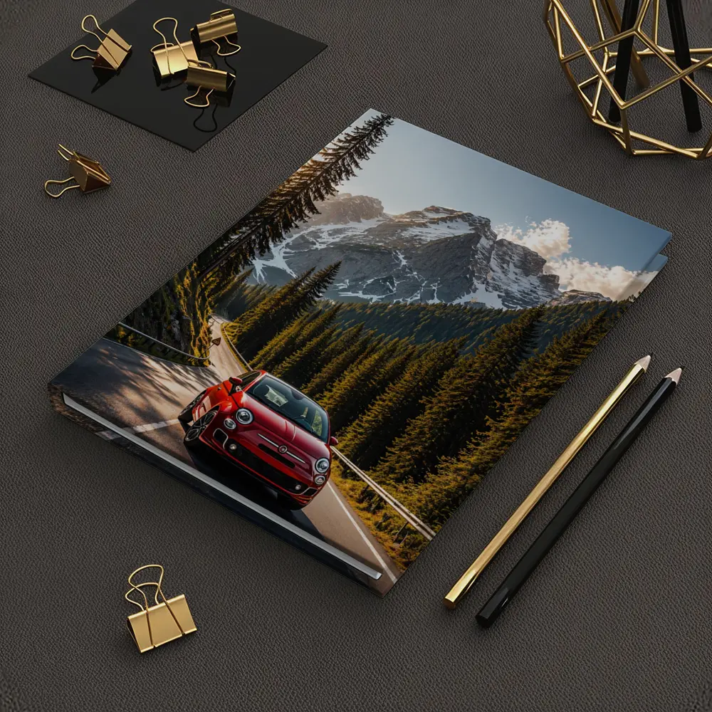 Red Fiat 500 Mountain Forest Road Drive – Notebooks