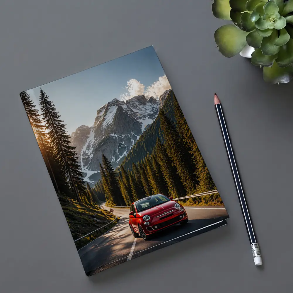 Red Fiat 500 Mountain Forest Road Drive – Notebooks