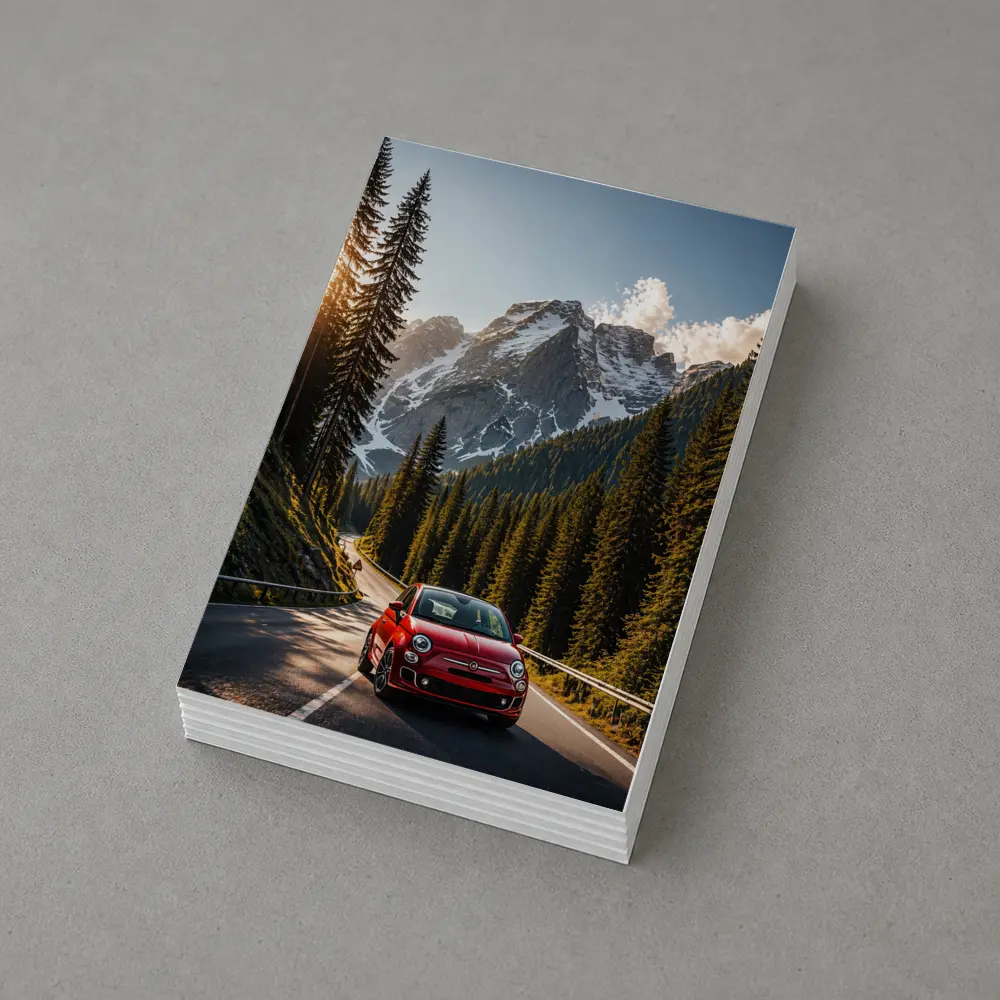 Red Fiat 500 Mountain Forest Road Drive – Postcards