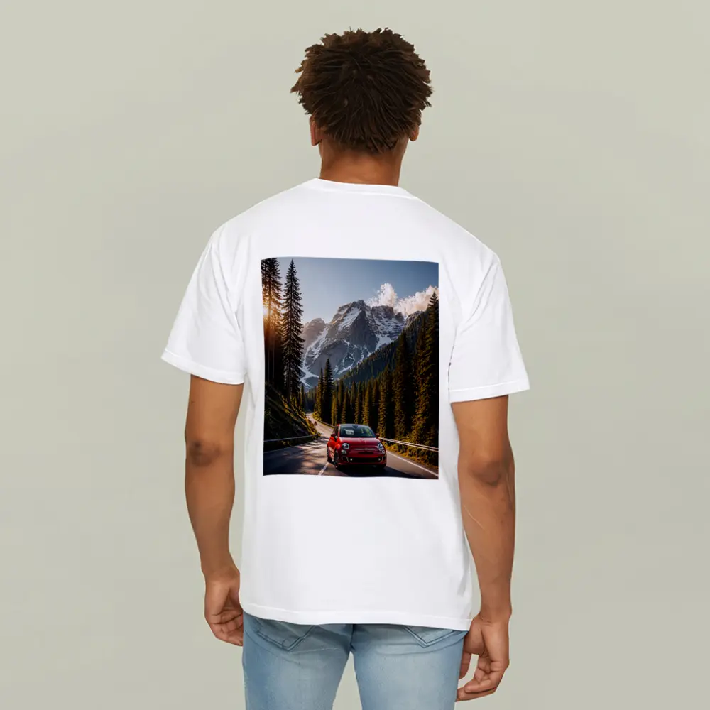 Red Fiat 500 Mountain Forest Road Drive – T-Shirts