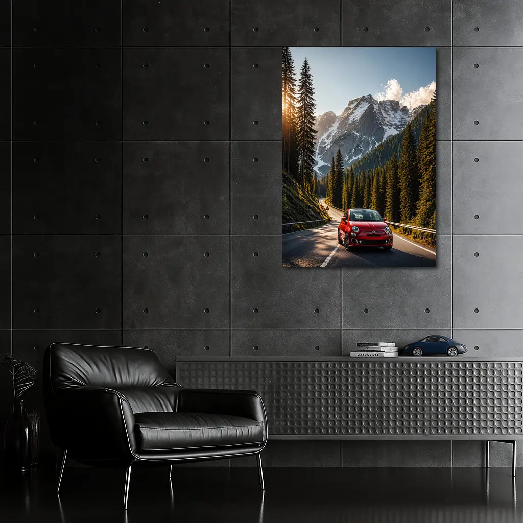 Red Fiat 500 Mountain Forest Road Drive – Wall Art