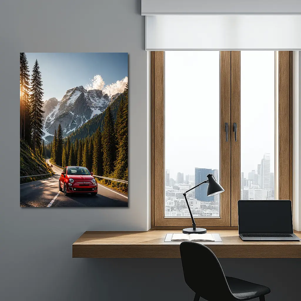 Red Fiat 500 Mountain Forest Road Drive – Wall Art