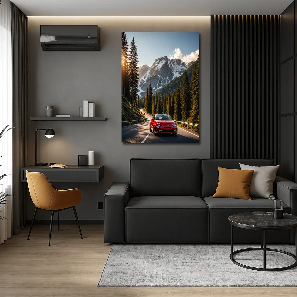 Red Fiat 500 Mountain Forest Road Drive – Wall Art