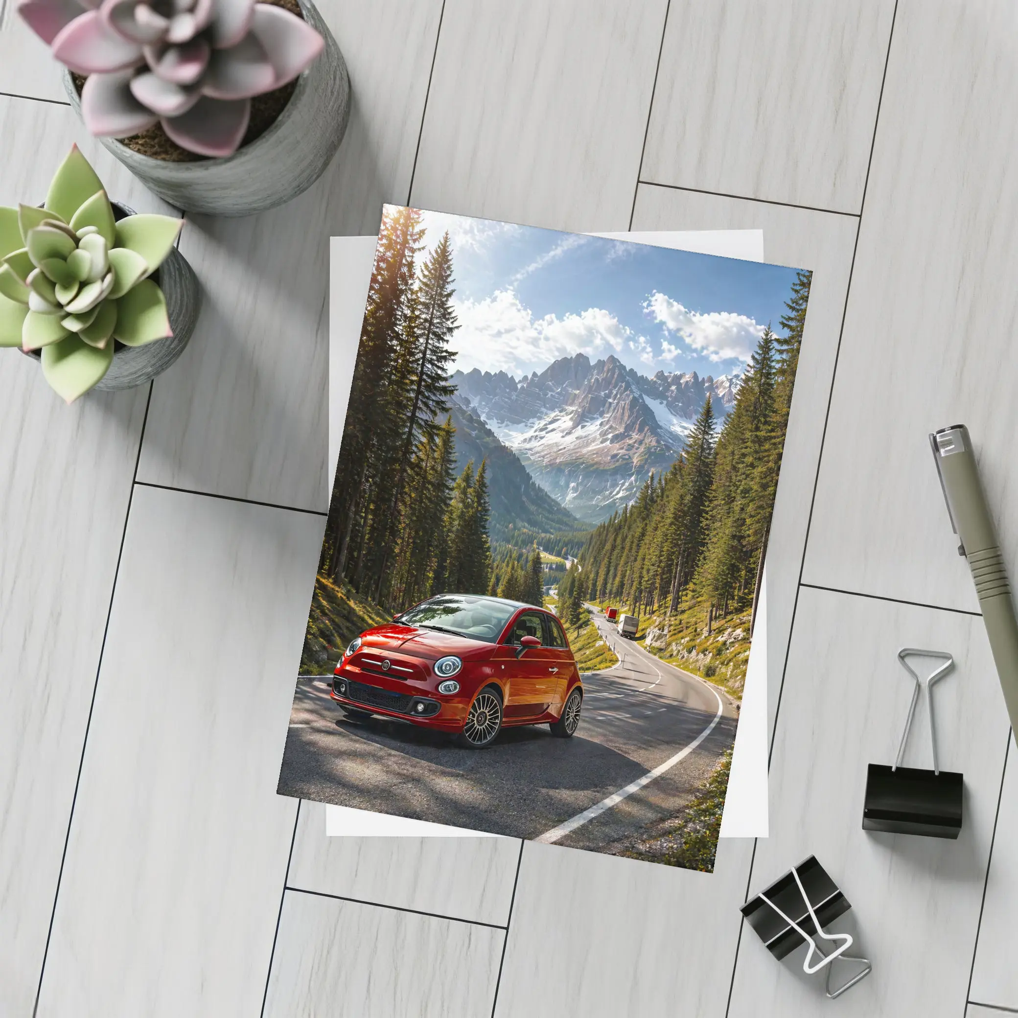 Fiat 500 Red Mountain Alpine Road Drive – Postcards