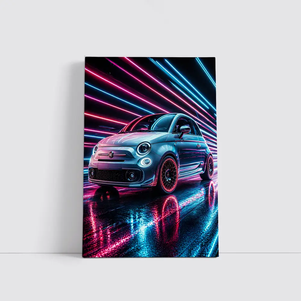 Fiat 500 Neon Lights Night Drive – Wall Art