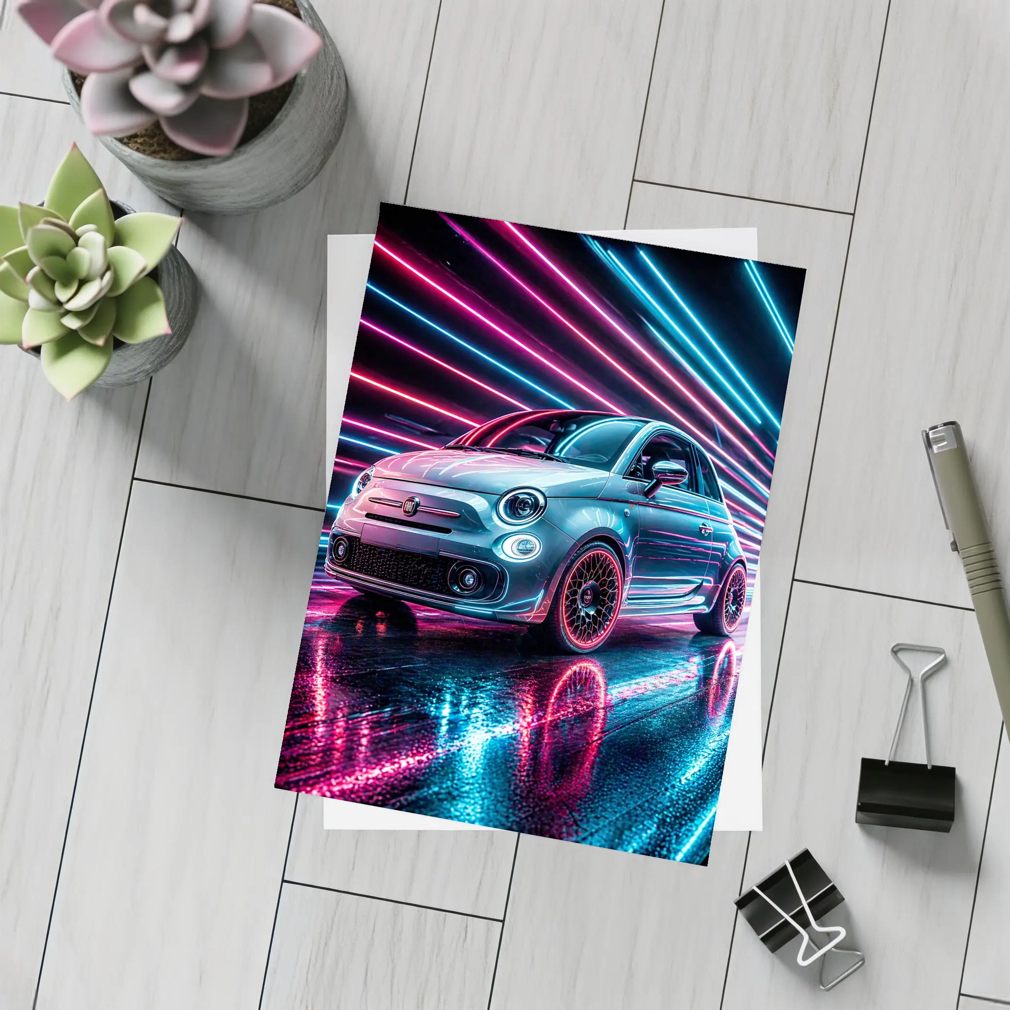 Fiat 500 Neon Lights Night Drive – Postcards
