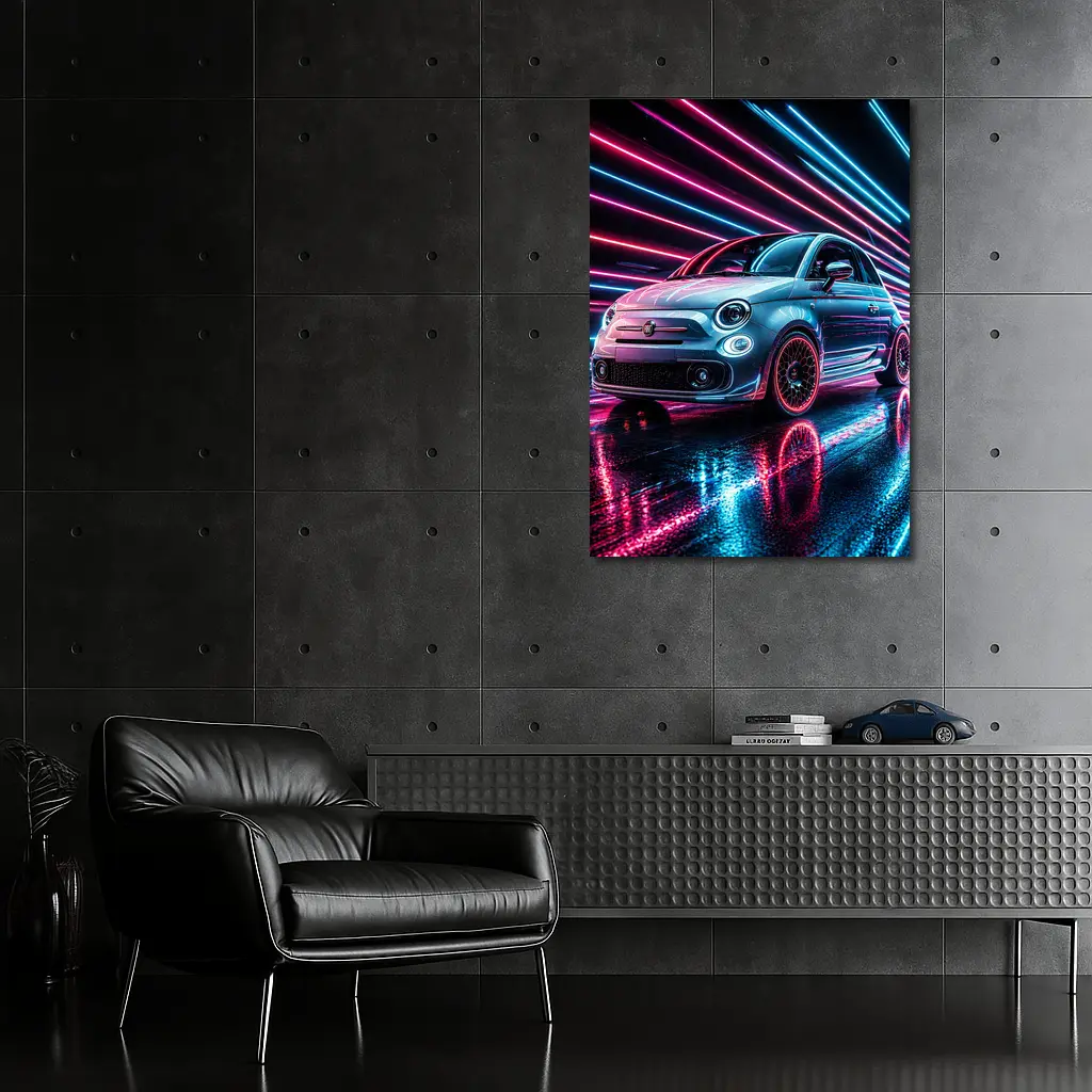 Fiat 500 Neon Lights Night Drive – Wall Art