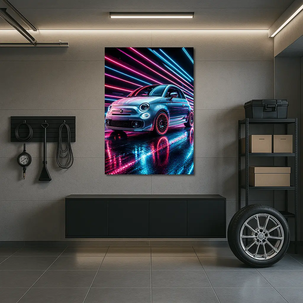 Fiat 500 Neon Lights Night Drive – Wall Art