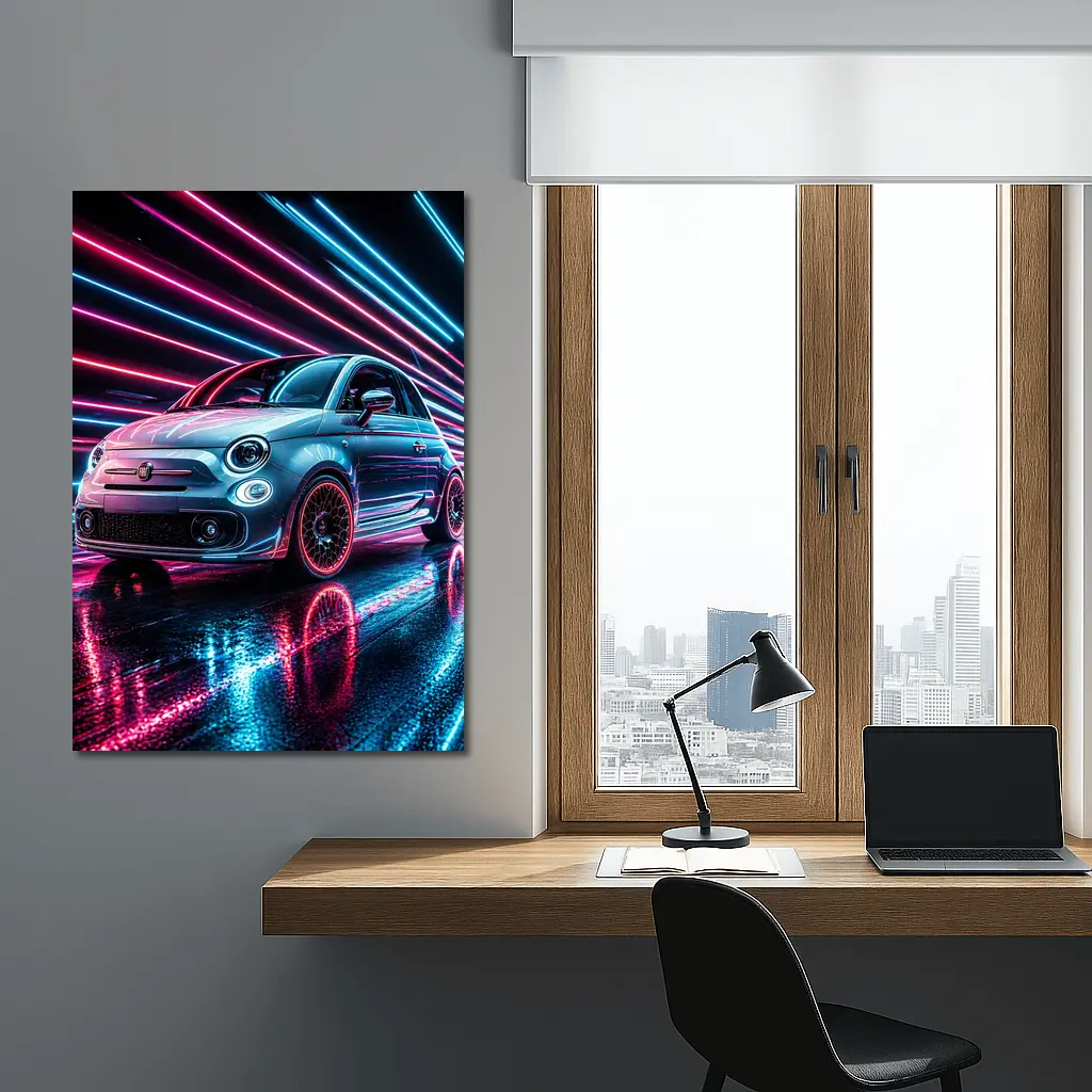 Fiat 500 Neon Lights Night Drive – Wall Art