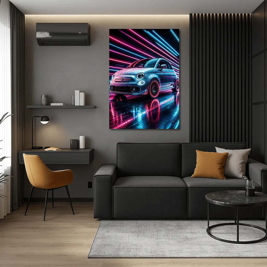 Fiat 500 Neon Lights Night Drive – Wall Art