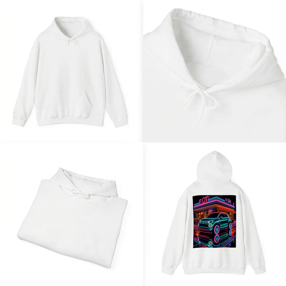 Fiat 500 Neon Glow Retro Diner Night – Hoodies