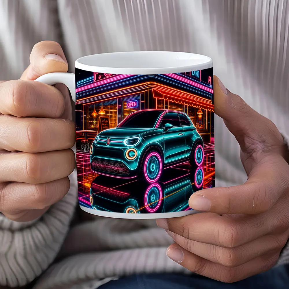 Fiat 500 Neon Glow Retro Diner Night – Mugs