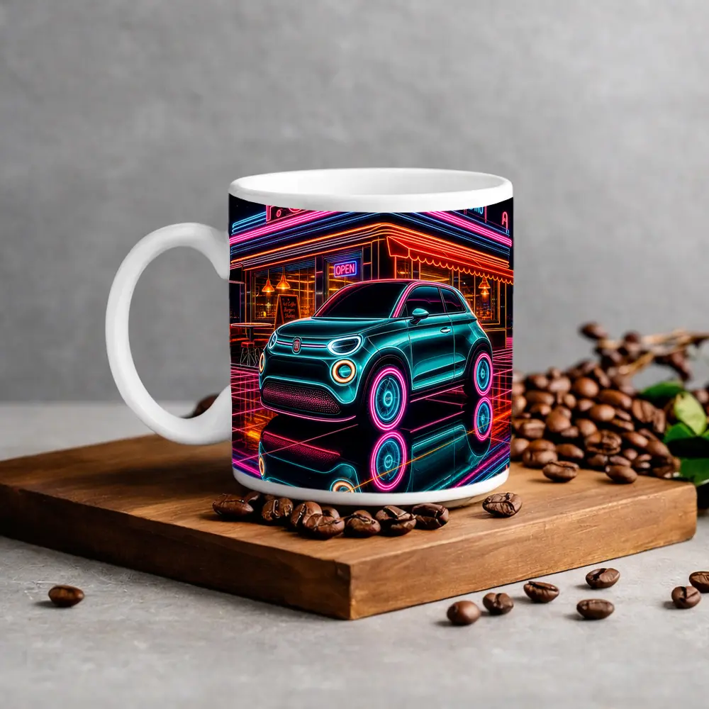 Fiat 500 Neon Glow Retro Diner Night – Mugs