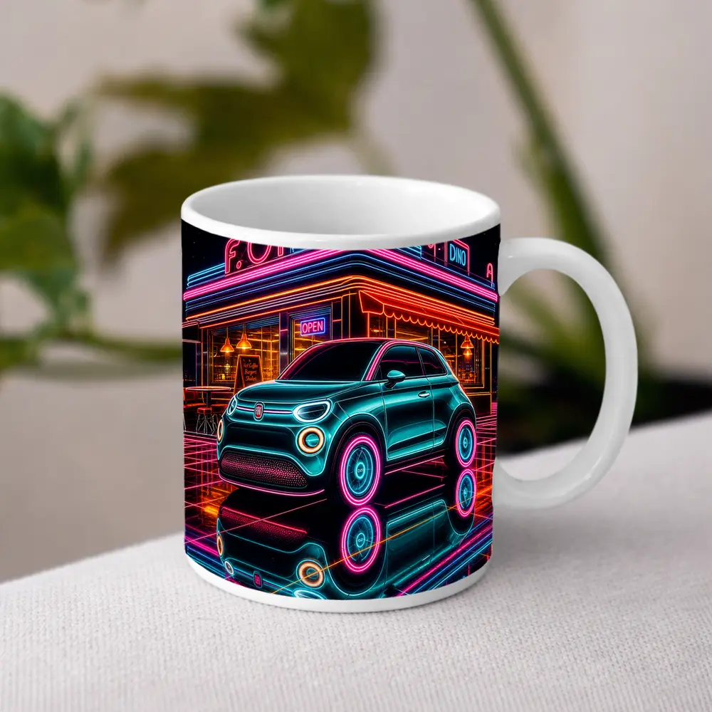 Fiat 500 Neon Glow Retro Diner Night – Mugs