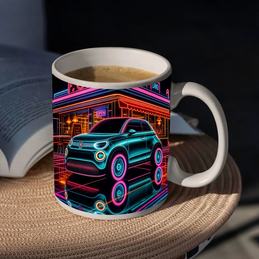 Fiat 500 Neon Glow Retro Diner Night – Mugs