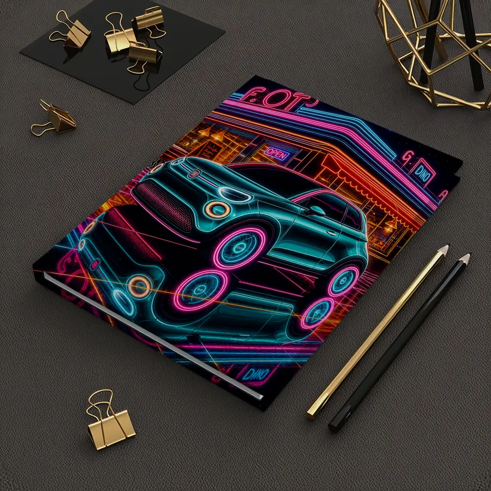 Fiat 500 Neon Glow Retro Diner Night – Notebooks