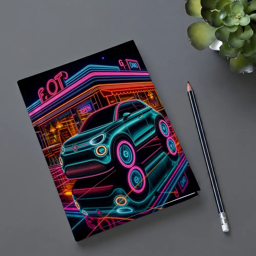 Fiat 500 Neon Glow Retro Diner Night – Notebooks