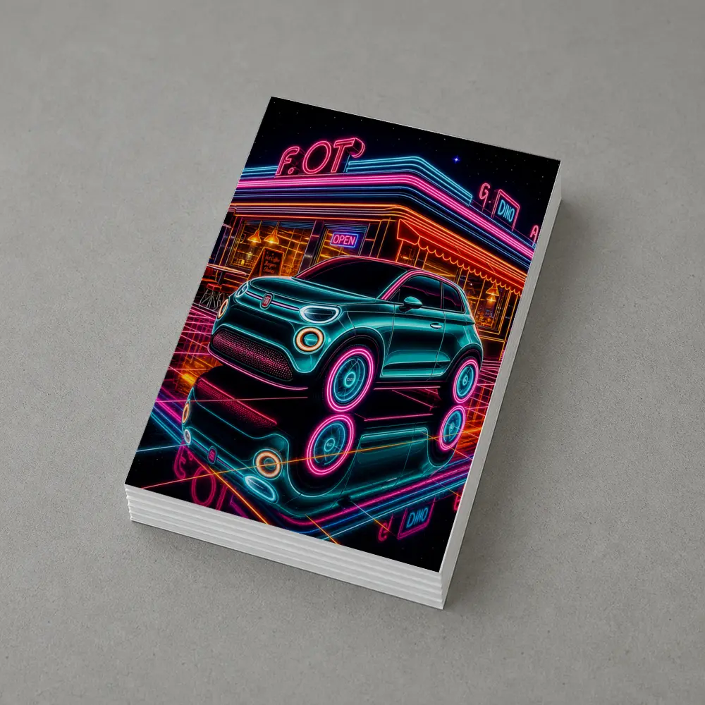 Fiat 500 Neon Glow Retro Diner Night – Postcards