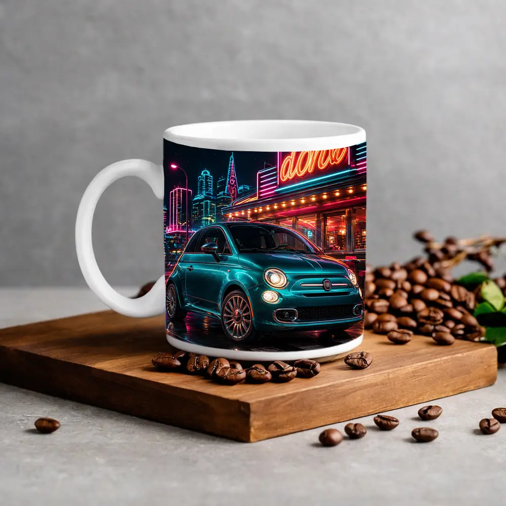 Fiat 500 Neon Diner Night City – Mugs